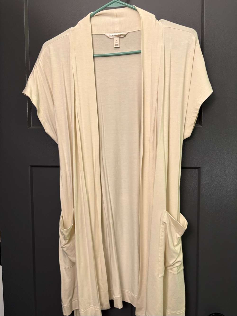 Banana Republic Cream Open-Front Short Sleeve Tunic Cardigan